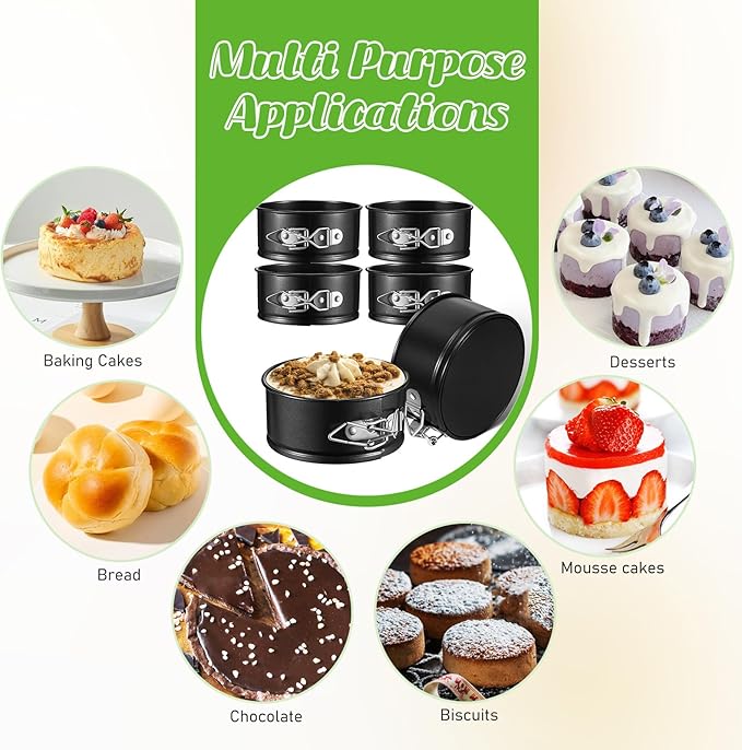 Toyvian 6 Pack Spring Form Pan Set, 4. 7-inch Mini Cake Pan with Removable Bottom, Nonstick Leakproof Round Cake Mold Spring Form Molds for Mini Cheesecakes, Pizzas And Quiches
