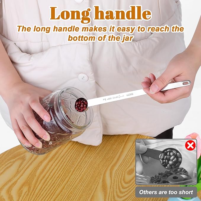 2 PCS 1tsp Long Handle Measuring Spoons 1 Teaspoon Stainless Steel Measuring Spoon 5ml Long Handle Teaspoon Metal Measurings Spoons for Coffce, Tea, Cooking, Baking, Kitchen (Silver)