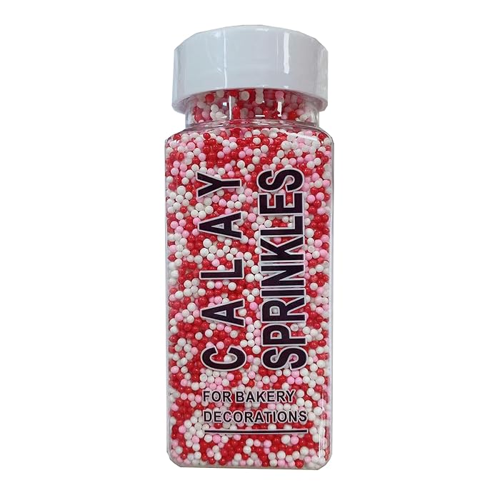 Sentovac Valentine Nonpareils Sprinkles Edible 2mm Mini Peals Red Pink White Sprinkle for Cake Decorating Sugar Candy Cookie Cupcake Topper Baking Decorations Valentine Wedding Supplies