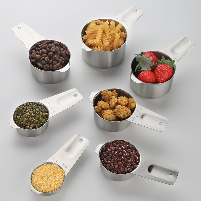Measuring Cups and Spoons Set Stainless Steel 7 Stackable Measuring Cups 8 Nesting Measuring Spoons and 1 Leveler for Dry and Liquid Ingredients