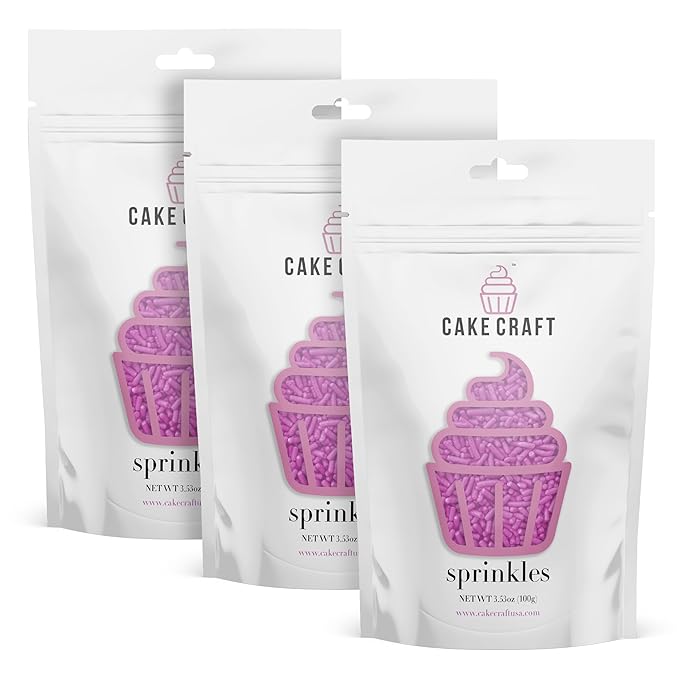 Cake Craft Pink Sugar Strand Sprinkles (Jimmies) – 3-Pack (100g Each) | Pretty Pink Sprinkles for Cakes, Cupcakes, Cookies & More | Soft Color & Sweet Crunch