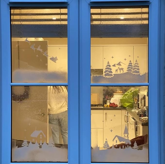 Christmas Stencils for Window Glass Large Christmas Window Stencil Reusable 58.5” Winter Forest House Village Holiday Stencils for Painting on Window Glass Wall Doormat Wood
