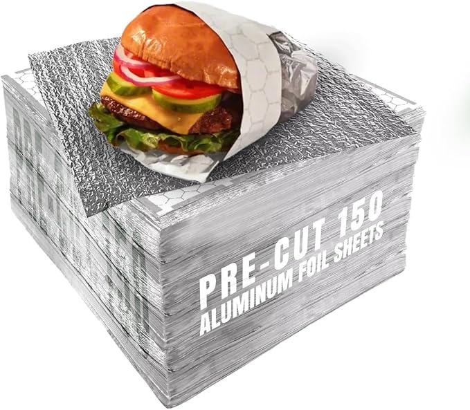 Insulation Sandwich Wrapping Paper Aluminum Foil Sheets - [150 sheets] - 10 3/4" x14" - Aluminum Foil Sandwich Wrap Sheets For Sandwich Wraps, Burritos and BBQ