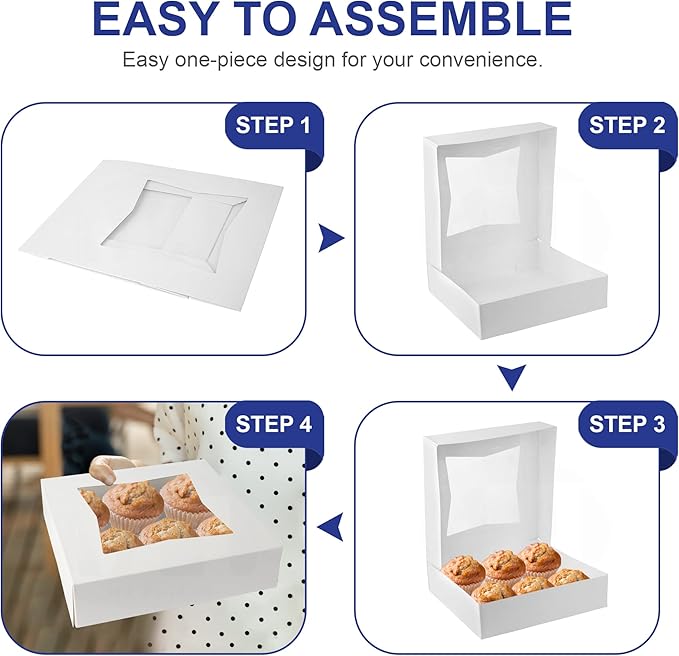MT Products White Bakery Pie Boxes 9" x 9" x 2.5" - Auto Pop-Up Windowed Bakery Boxes (Pack of 15) - Made in the USA
