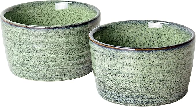 UNICASA Ramekin Set of 2, UNICASA 8 oz Creme Brulee Ramekins, Oven Safe Baking Set for Custard, Pudding, Souffle Cups, Reactive Green