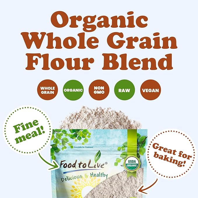 Food to Live Organic Whole Grain Buckwheat Flour Blend, 1 Pound – A Custom Mix of Organic Buckwheat Flour and Organic Oat Flour, Non-GMO, Fine Meal, Vegan, Bulk. All Purpose Flour. Great for Baking