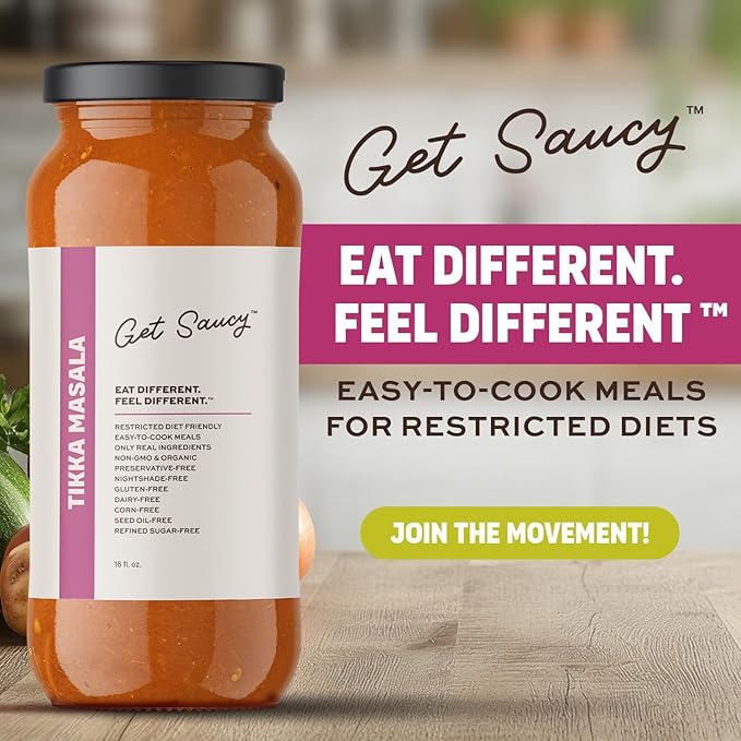 Get Saucy Tikka Masala Sauce - Gluten-Free, Dairy-Free, Corn-Free, Seed Oil-Free, Refined Sugar-Free, Nightshade-Free, Organic, Non-GMO, Preservative-Free, Healthy & Easy Meal (3 Pack, 48oz)