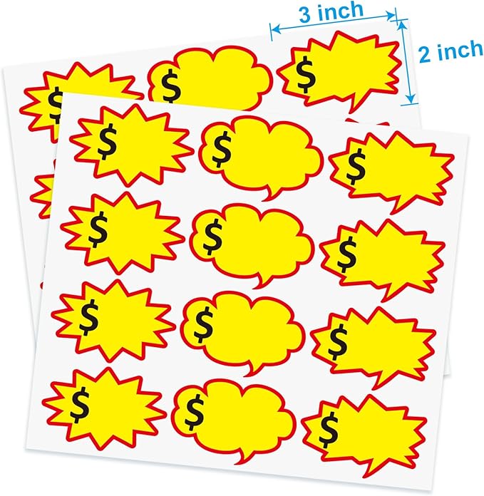 300pcs(3x2inch) Removable Adhesive Yard Sale Price tag Stickers with Space to Write Pricing, Garage Sale Stickers, Sale Price Labels for Retail, Flea Market, Annual Community Sales