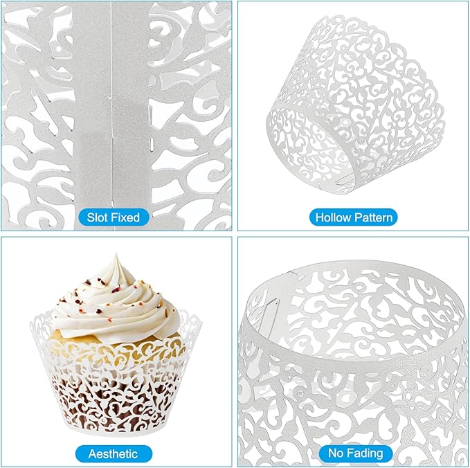 PATIKIL Cupcake Wrappers Paper, 50 Pack Baking Cups Standard Vine Decoration for Anniversary Birthday Weddings and Parties, White