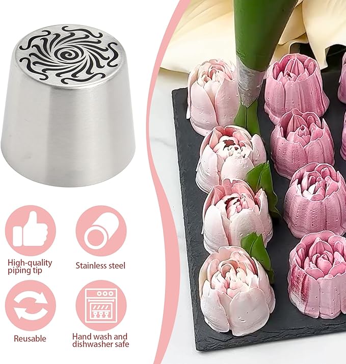 Extra Large Russian Piping Tips for Marshmallows Stainless Steel Flower Frosting Nozzles many styles Cake Decorating Baking tool for Buttercream, Cupcakes Cookies(SL65)
