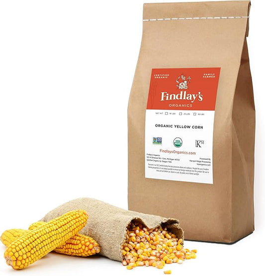 Yellow Corn Organically Grown in Michigan, Farmer Direct, USDA Organic Certified, Non-GMO, Vegan, Maíz, Dry 25 Lbs Total // Findlay's Organics (25 Pound)