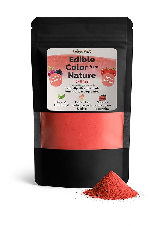 Dekozauber24 Natural chili red food coloring, 0.35oz edible powder, dye free, vegan, plant based and gluten free color for baking