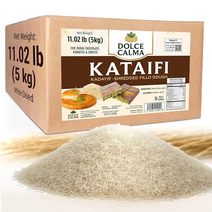 Dolce Calma Dried Kataifi Dough 11 lb Bulk Pack | Kadayif for Dubai Chocolate Bar, Kunafa & Baklava Desserts | Shredded Fillo for Pistachio Cream & Bakery Creations