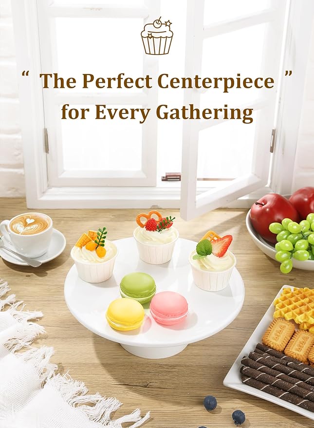 Yedio 10 inch Porcelain Cake Stand, Round Dessert Stand, Cupcake Stand for Birthday Parties, Weddings, Baby Shower and Other Events, White