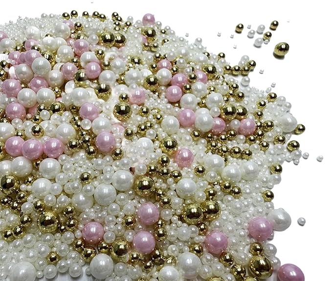 Gold dragees sprinkles Gold Sprinkles for Cake Decorating, White Pink Pearl Sugar Cupcake, Cookies, Ice Cream Toppings, 120g/ 4.2 Ounces Cake Decorationss Baking, Perfect for Halloween Christmas Wedding Shower, New Year’S Eve