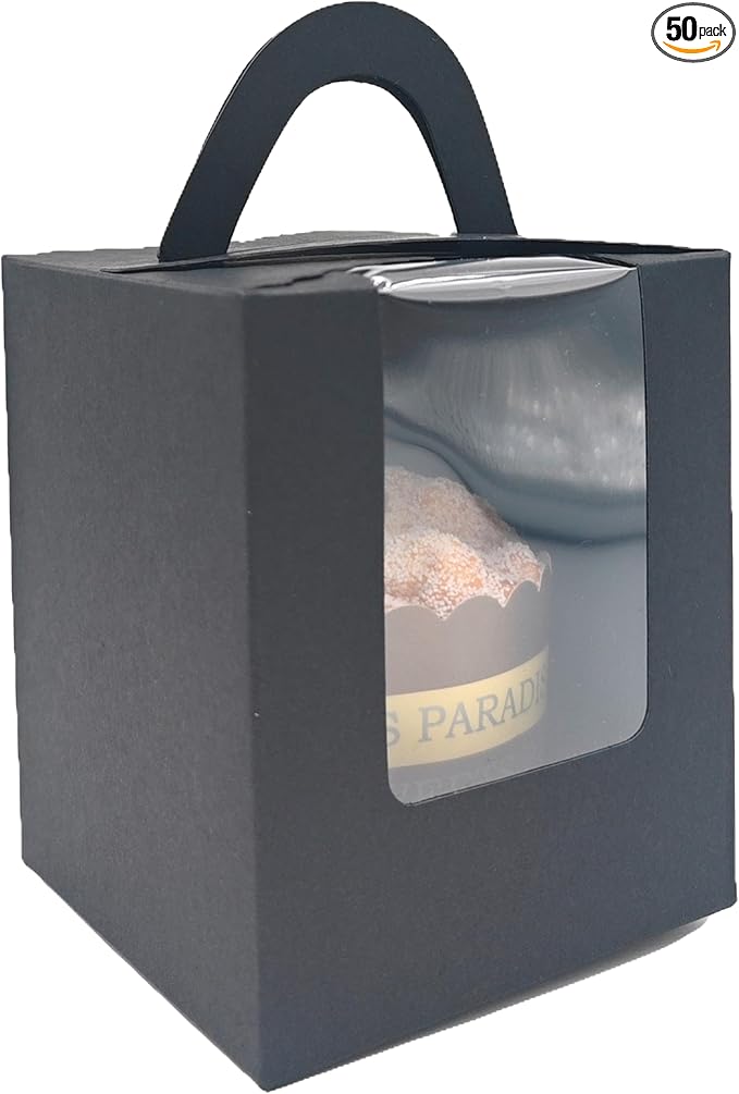 50-Set Individual Cupcake Boxes Bulk with Clear Display Window, Disposable Food Grade Black Cupcake Carrier Cupcake Container, Perfect for Cupcakes Muffins Cookies Pastries