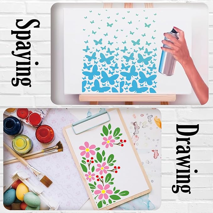 8 Pieces Stencils for Crafts Reusable Branches Musical Notes Stencil Floral Texture Background Layering Drawing Templates Stencils for Painting on Wood Furniture Paper (8 Branches)