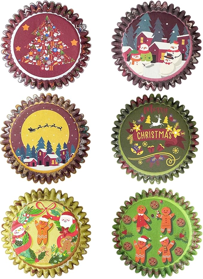 qiqee Christmas Cupcake Liners Muffin Liners for Graduation 300-Count 6 Original Design Christmas Gingerbread Man No Smell, Food Grade Baking Cups Paper(Small Size)