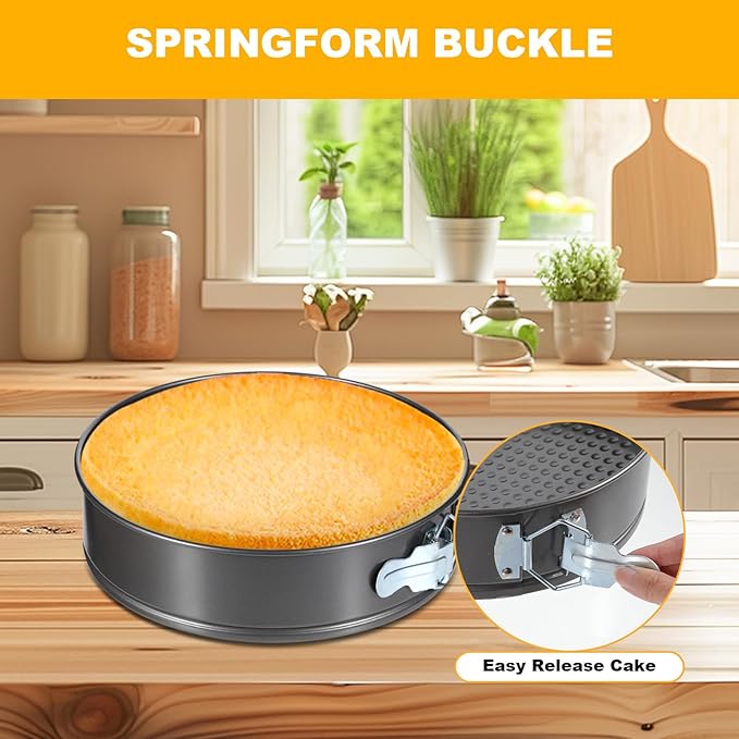 3 Pack Removable Springform Cake Pan, Round Nonstick Cheesecake Pan, Cake Pans Molds with Leakproof Bottom Removable for Baking Cheesecakes, Pie, Pizza and Quiches (7.8", 8.5", 9.5")