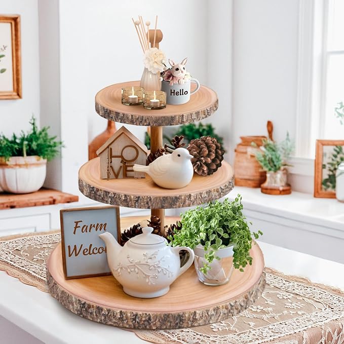 Cupcake Stand Rustic 3 Tier Dessert Stands Wood Cupcake Holder,Cupcake Tower Farmhouse Tiered Tray Stand for Baby Shower /Wedding Décor/Tea Party/Birthday/Graduation/Holiday