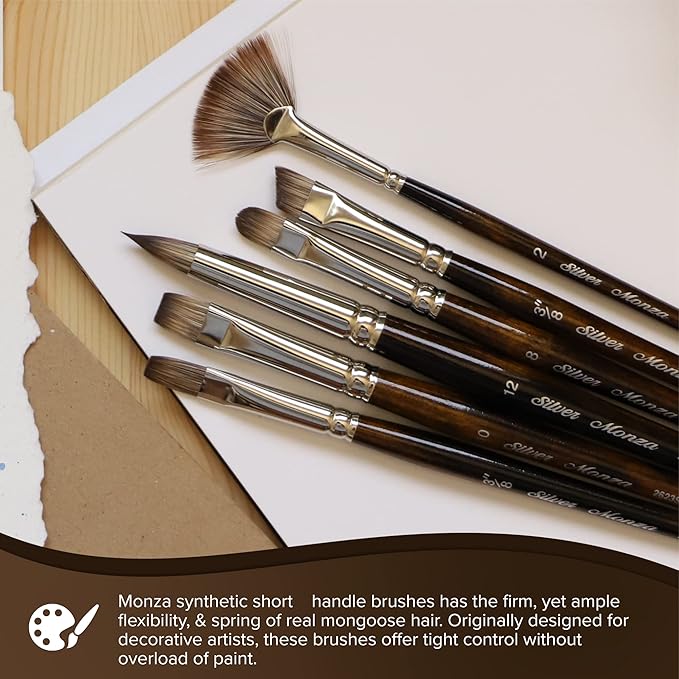Silver Brush Limited 2608S Monza Glazing Brush, Oil, Acrylic, and Watercolor Brush, Short Handle, Size 3/4"