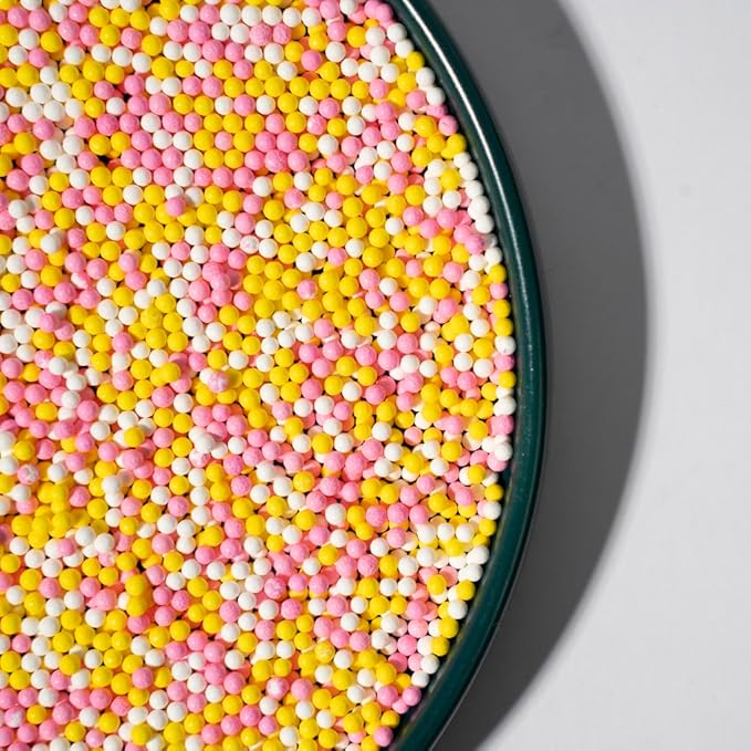 Nonpareils Sprinkles 130g/4.6oz , White Pink Yellow Edible Pearl Sprinkles for Cake Decorations, Baking, Ice Cream, Cookies, Cupcake Topper Edible Pearls Sprinkles - White Sugar Pearls for Cake Decorating 130g/4.6oz (2mm Yellow Pink)
