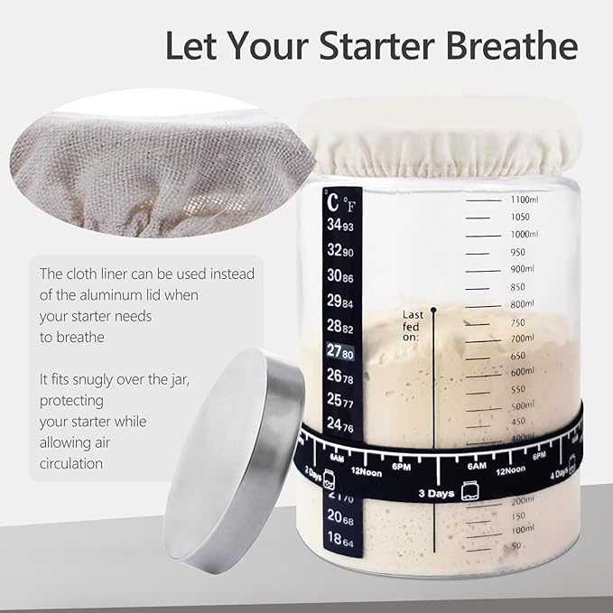Sourdough Starter Kit -40oz Thick Glass Sourdough Starter Jar Sour Dough Container for Bread Baking Includes Guide Sourdough Container Perfect Sourdough Bread Baking Gift for Home Bakers (2-pack)