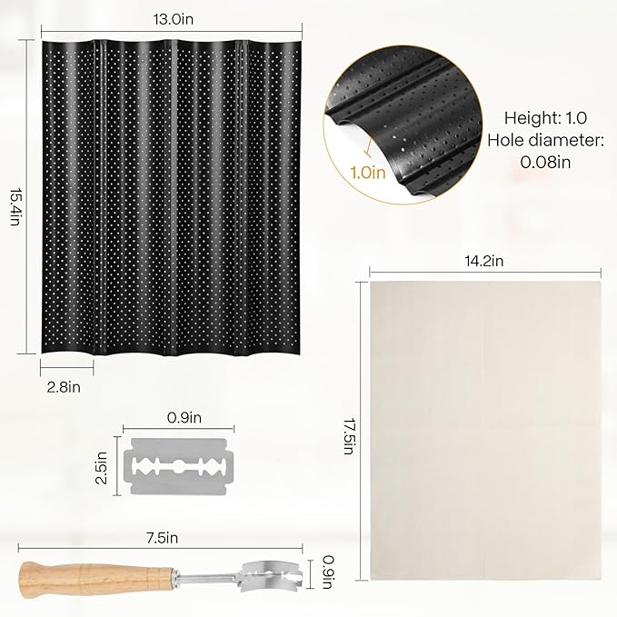 4-Slot French Baguette Pan Set, Non-Stick French Bread Pan, Baguette Baking Pan with Proofing Cloth, Bread Lame, Home Baking Tools Kit for Homemade Bread