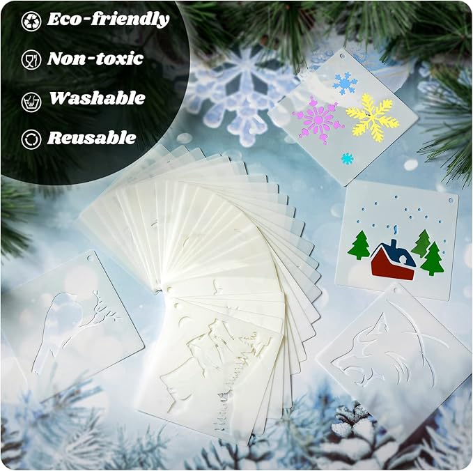 66 Pcs Small Stencils for Crafts Reusable 3 Inch Stencils for Painting on Wood DIY Craft Paint Template for Wall Home Decor Card Rock Canvas Drawing Holiday Ornament(Deer)