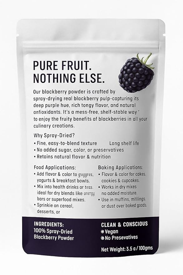 Confect Blackberry Powder | Pure & Natural Fruit Powder for Smoothies, Baking, Beverages, Juices, Tea & DIY Recipes | Vegan, Gluten-Free, No Added Sugar – 3.5 OZ