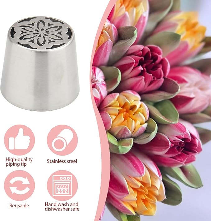 Extra Large Russian Piping Tips for Marshmallows Stainless Steel Flower Frosting Nozzles many styles Cake Decorating Baking tool for Buttercream, Cupcakes Cookies(SL50)