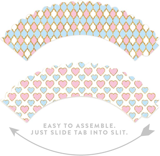 Andaz Press Party Cupcake Wrapper Decorations, Pink and Baby Blue Hearts Harlequin, 24-Pack, Theme Colored Bulk Cake Supplies, Gender Reveal Baby Shower 1st Birthday
