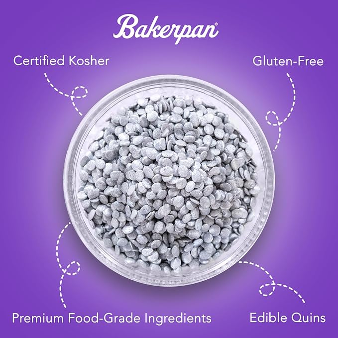 Bakerpan Quins Sprinkles for Cake Decorating - 4 Ounces - Rainbow Edible Confetti Sprinkles for Cupcakes, Ice Cream, Cookies, Cakes (Made in USA)