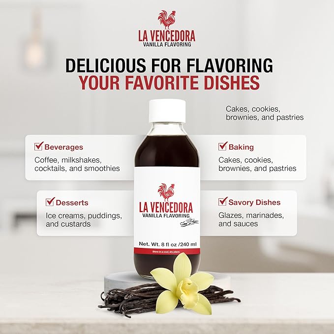La Vencedora Mexican Vanilla Extract 2 Pack – 8 fl oz Bottles – Traditional Vanilla Flavoring for Baking, Cooking & Desserts – Vegan, Glutten Free, Natural Process, Made in Mexico