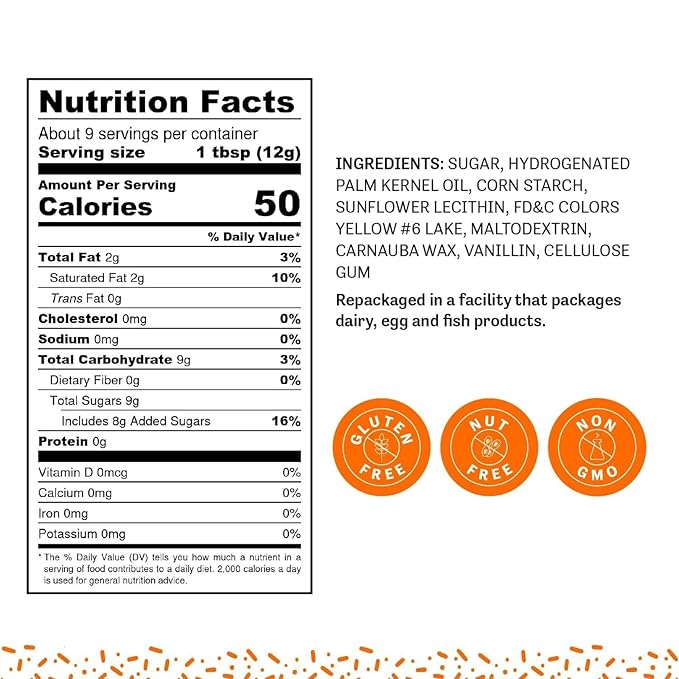 Judee's Gluten Free Orange Sprinkles - Nut-Free Dessert Toppings - Cake & Cookie Decoration with Edible Sprinkles - Ice Cream & Cupcake Toppings - 4 Oz