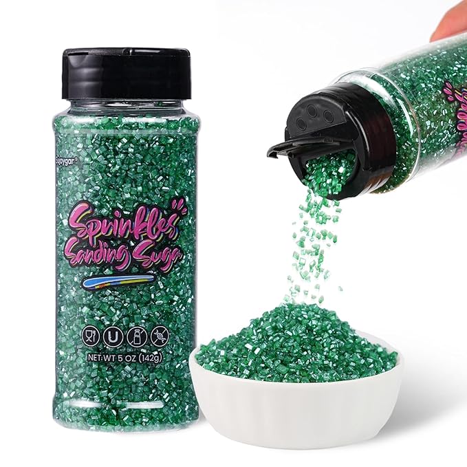 Christmas Green Sprinkles, 5oz Edible Dark Green Saning Sugar for Cake Decorating Cupcake Toppings Chocolate Ice Cream Cookies Baking Dessert Wedding Party Food Supplies