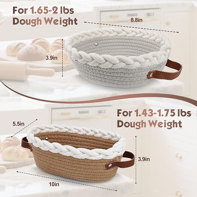 Sourdough Starter Kit Banneton Bread Proofing Basket Set, Dough Whisk, Lame & More Cotton Blend Baking Supplies for Sourdough Bread