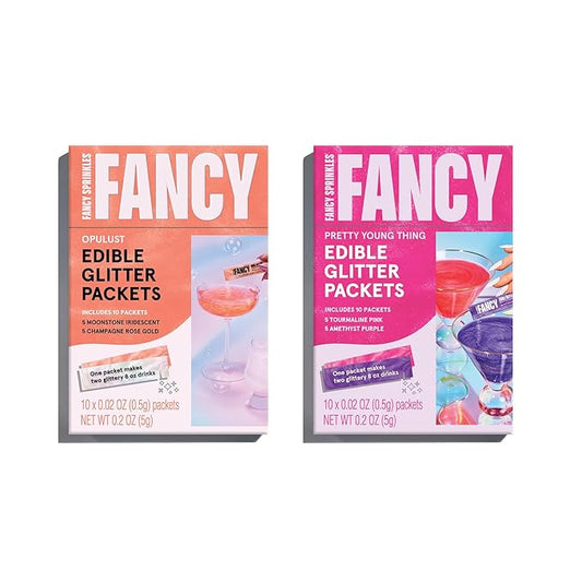 Fancy Sprinkles BFF Set (Opulust and Pretty Young Thing) Edible Glitter Packets Portable & On-The-Go for Sparkling Drinks, Champagne, Cocktails, Wine, Beer, & more. (2 Pack)