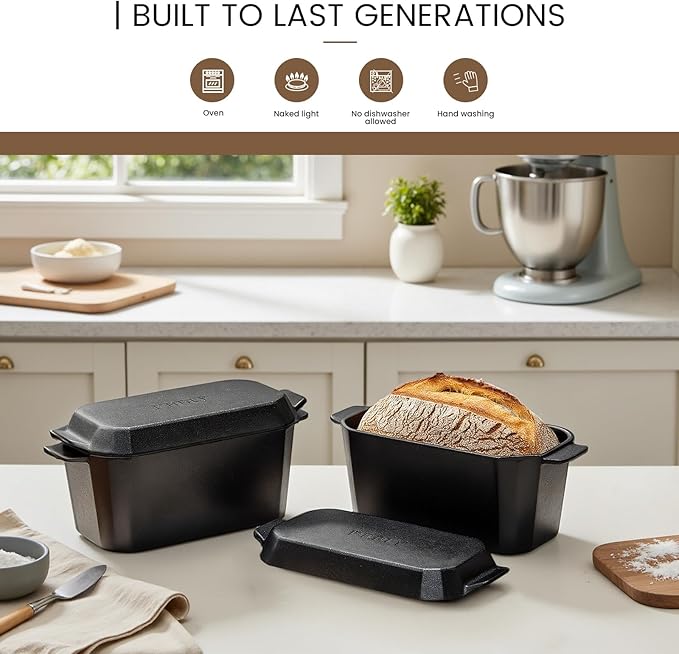 Cast Iron Bread Loaf Pan with Lid,Bread Baking Pan,Cast Iron Dutch Oven for Sourdough,10 x 5 Inch Pre-seasoned Even Heat Distribution Baking Pan for Homemade Bread