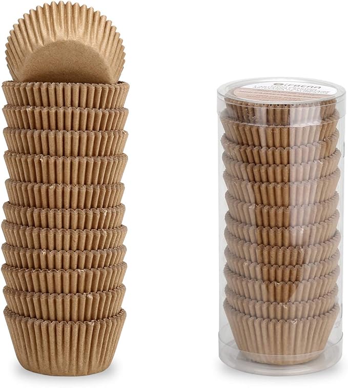 Gifbera Natural Mini Cupcake Liners Odorless Greaseproof Paper Muffin Baking Cups 300-Count, Natural Color