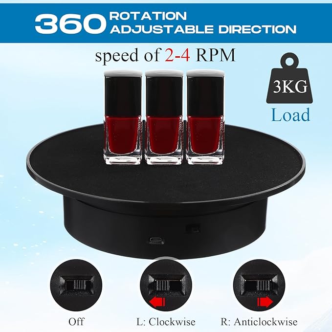 Marsui 2 Pieces Rotating Display Stand 7.87'' 360° Automatic Electric Motorized Turntable for Photography Products Jewelry Cake 3D Model Display Supplies, Battery Operated /USB Power (Suede Surface)