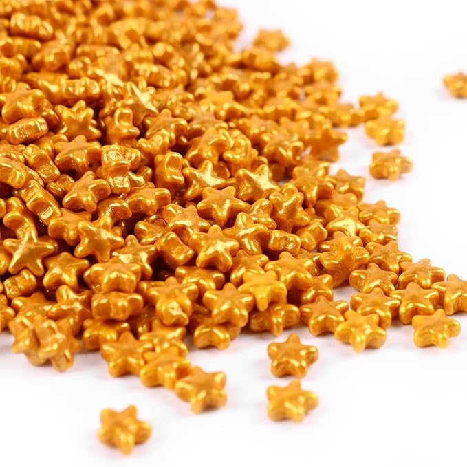 Gold Star Sprinkles Edible Stars for Cake Decorating Gold Sprinkles Patrotic Cookie Decorations Star Cake Decorations for Cakes, Cupcakes, Ice Cream, Cookies 3.5 OZ