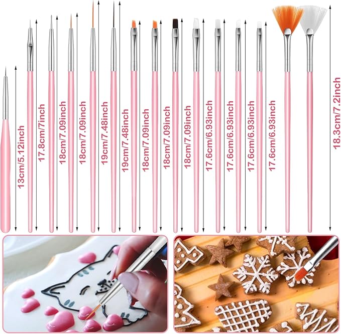15 PCS Cake Painting Brushes Pink Cookie Decorative Paint Brushes Food Safe Paint Brush Multifunction Sugar Cookie Decorating Brush Kit for DIY Fondant Candy Cakes Baking Painting Decorations Supplies