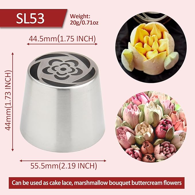 Extra Large Russian Piping Tips for Marshmallows Stainless Steel Flower Frosting Nozzles many styles Cake Decorating Baking tool for Buttercream, Cupcakes Cookies(SL53)