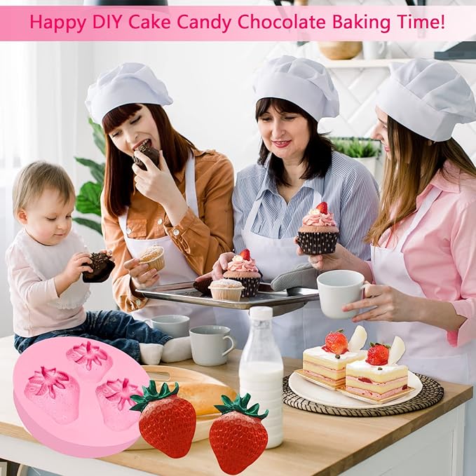 Strawberry Fondant Molds, Mini Fruit Chocolate Cake Decorating Silicone Molds for Baking Cupcakes, Mousses, Candies, Polymer Clay Craft Projects, Wedding Birthday Kitchen Accessories