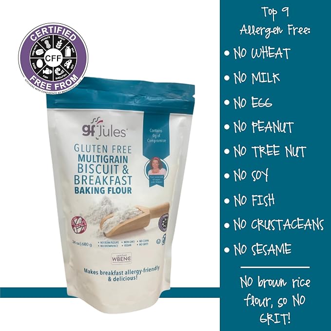 gfJules Certified Gluten Free Multigrain Biscuit & Breakfast Baking Flour | No Grit, Non-GMO, Vegan | Certified Top 9 Allergen-Free & Kosher | Corn-Free | 24 Ounces