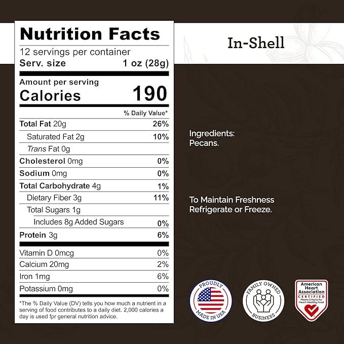 HUDSON PECAN: 20lb In-Shell Georgia Grown Pecans, | Family-Owned, Premium Southern Unshelled Nuts. Slightly Sweet Flavor (Gluten-Free, Kosher, Keto Snack, Salad Topping or Baking Ingredient), 4x 5lb Bags