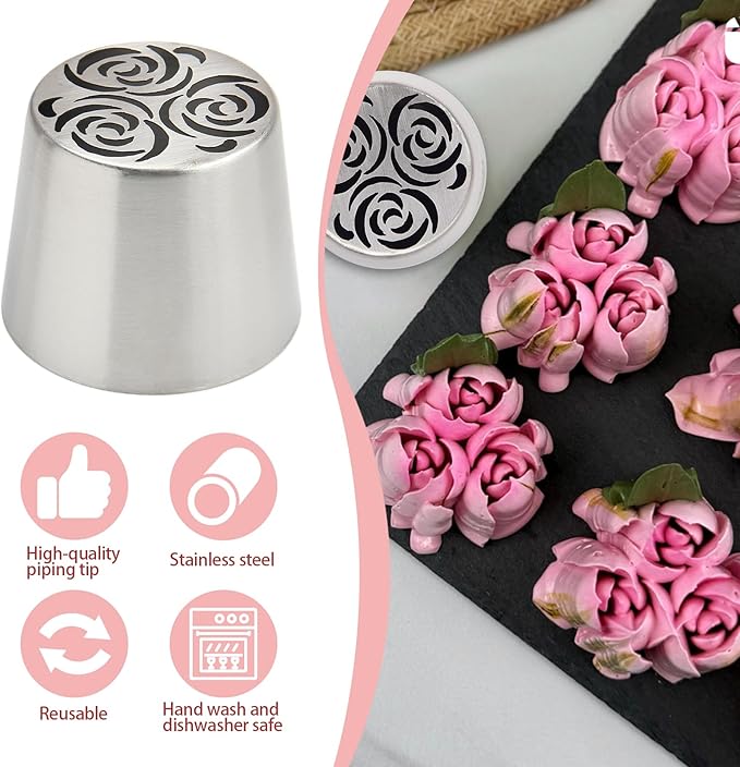 Extra Large Russian Piping Tips for Marshmallows Stainless Steel Flower Frosting Nozzles many styles Cake Decorating Baking tool for Buttercream, Cupcakes Cookies(SL63)