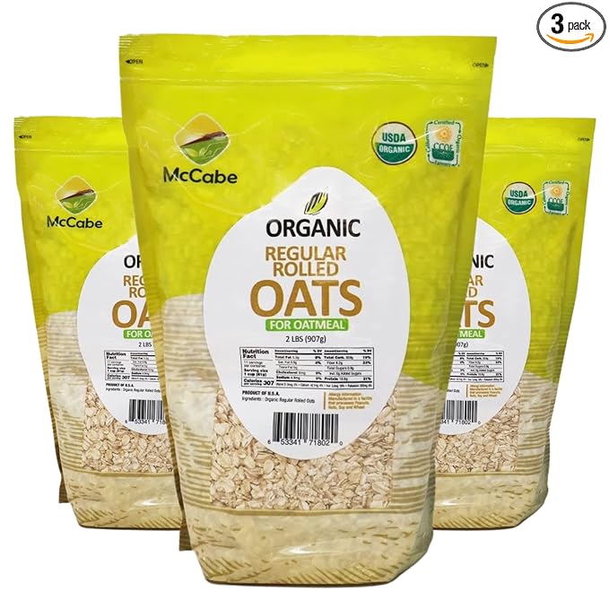 McCabe Organic Regular Rolled Oats - Rolled Oats Organic | Rich with Fiber & Minerals | USDA and CCOF Certified | Product of USA | 2Lbs Pack of 3