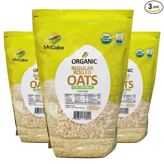 McCabe Organic Regular Rolled Oats - Rolled Oats Organic | Rich with Fiber & Minerals | USDA and CCOF Certified | Product of USA | 2Lbs Pack of 3